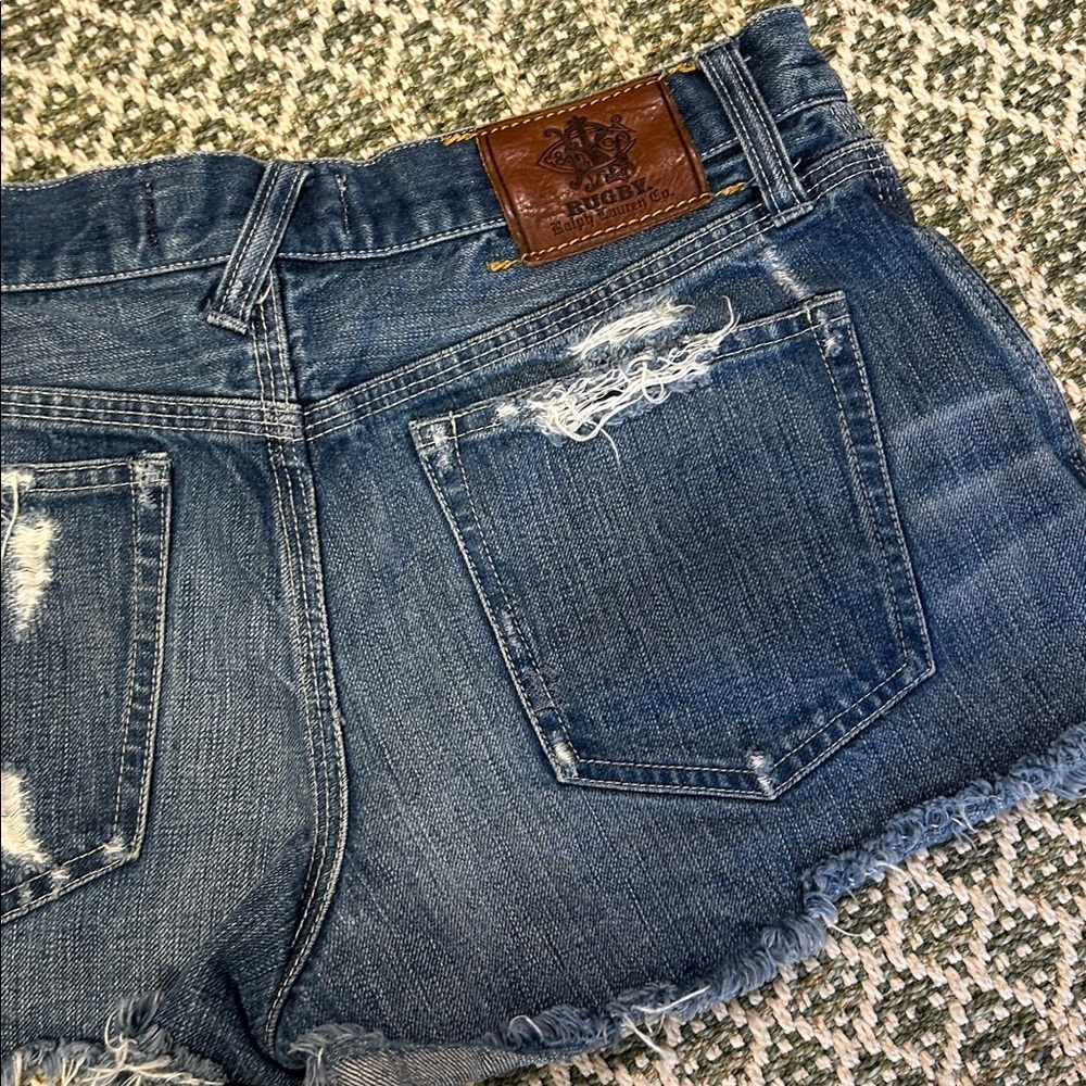 Vintage Y2K Ralph Lauren‎ Rugby Heritage Prep Distressed Buttonfly Denim Shorts